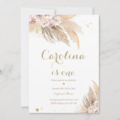 ボヘミアン1歳の誕生日パーティーボホパンパスグラス 招待状 (正面)