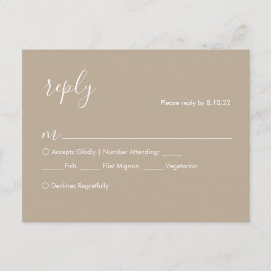 ボヘミアン ウェディング RSVP カード、食事オプション ポストカード (正面)