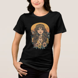 ボヘミアン・ガールTシャツ | 美的フローラル・ヴィンテージスタイル トライブレンドＴシャツ