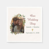 ボヘミアン+キリスト教の十字架+花輪+アーチの結婚式の写真 スタンダードカクテルナプキン (正面)