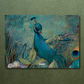ボヘミアン・クジャクの花と羽の誕生日 カード