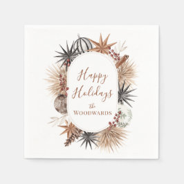 ボヘミアン・クリスマス・ボタニカル・パーソナライズ スタンダードカクテルナプキン