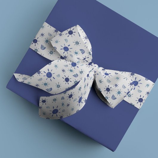 ボヘミアン・サンシャインとレインボウのブルー グログランリボン