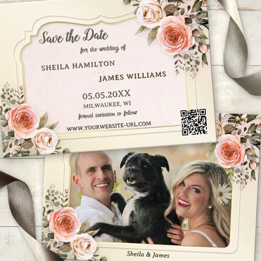 ボヘミアン・シックな水彩写真の結婚式延期案内カード セーブザデート