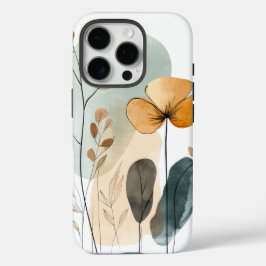 ボヘミアン・シックな水彩花柄 グリーン ブルー iPhone 16 PROケース