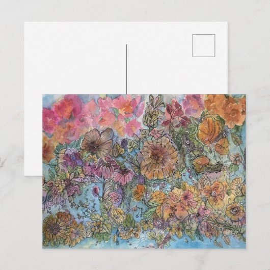 ボヘミアン・シックな花の庭 水彩画 ポストカード (正面/裏面)