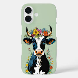 ボヘミアン・シック かわいい ミニマリスト 牛 花冠 iPhone 16ケース