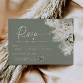 ボヘミアン・セージグリーンQRコード結婚式RSVP返信カード 出欠カード