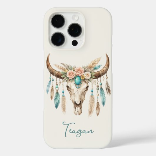 ボヘミアン・チックな水彩花柄の牛の頭蓋骨 Case-Mate iPhoneケース (裏面)