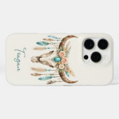 ボヘミアン・チックな水彩花柄の牛の頭蓋骨 Case-Mate iPhoneケース (裏面 (横))