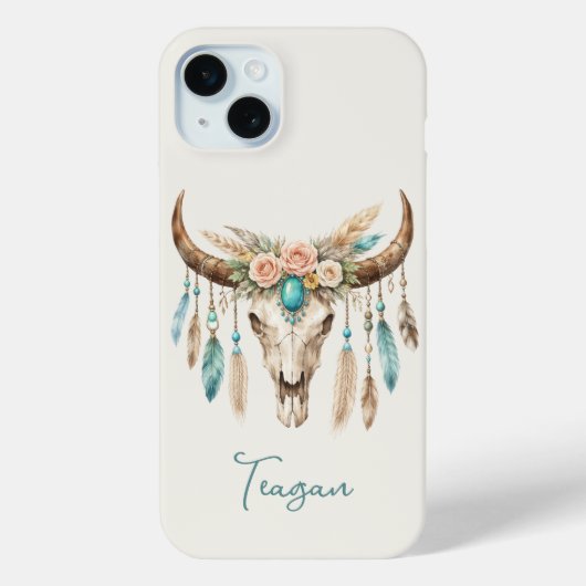 ボヘミアン・チックな水彩花柄の牛の頭蓋骨 Case-Mate iPhoneケース (裏面)