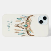 ボヘミアン・チックな水彩花柄の牛の頭蓋骨 Case-Mate iPhoneケース (裏面 (横))