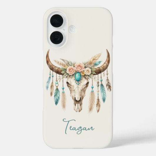 ボヘミアン・チックな水彩花柄の牛の頭蓋骨 Case-Mate iPhoneケース (裏面)