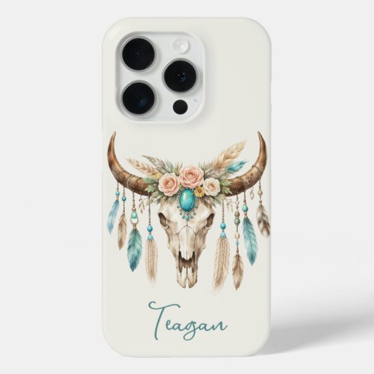 ボヘミアン・チックな水彩花柄の牛の頭蓋骨 Case-Mate iPhoneケース (裏面)