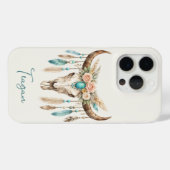 ボヘミアン・チックな水彩花柄の牛の頭蓋骨 Case-Mate iPhoneケース (裏面 (横))