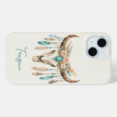 ボヘミアン チック 水彩 花柄 牛の頭蓋骨 Case-Mate iPhoneケース (裏面 (横))