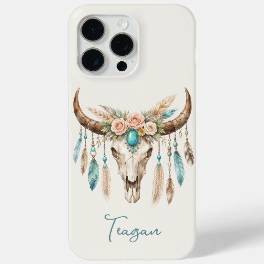 ボヘミアン チック 水彩 花柄 牛の頭蓋骨 Case-Mate iPhoneケース (裏面)