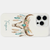 ボヘミアン チック 水彩 花柄 牛の頭蓋骨 Case-Mate iPhoneケース (裏面 (横))