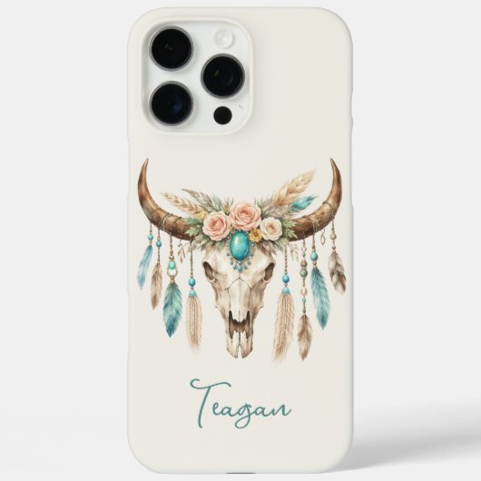 ボヘミアン チック 水彩 花柄 牛の頭蓋骨 Case-Mate iPhoneケース (裏面)