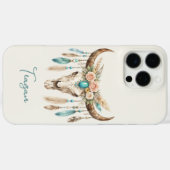 ボヘミアン チック 水彩 花柄 牛の頭蓋骨 Case-Mate iPhoneケース (裏面 (横))
