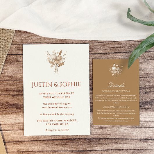 ボヘミアン・テラコッタの結婚式詳細カード エンクロージャーカード
