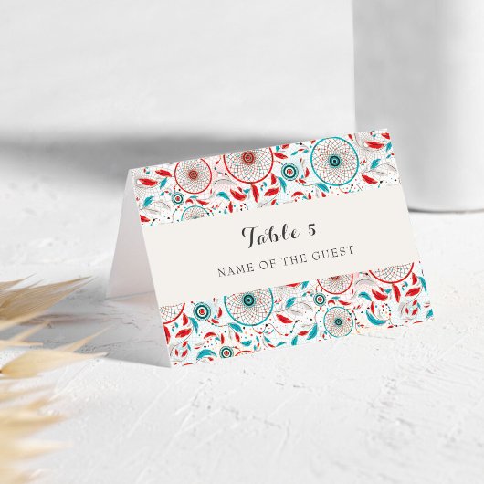 ボヘミアン+トライバル+ドリームキャッチャーの結婚式プレイスカード テーブルナンバー