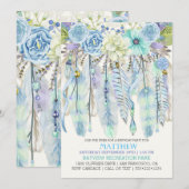 ボヘミアン ドリームキャッチャー フェザー ターコイズブルー 招待状 (正面/裏面)