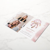ボヘミアン・ドリームキャッチャー・ローズ・スクリプトの卒業写真 箔招待状 (回転した状態)