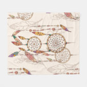 ボヘミアン・ドリーム・キャッチャー、ビーズと羽毛を持つ、セ フリースブランケット (正面(横))