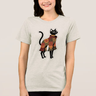 ボヘミアン・パッチワーク 黒猫グラフィックTシャツ トライブレンドTシャツ