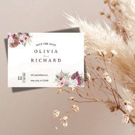 ボヘミアン・パンパスグラス・フラワーの結婚式Save the Date セーブザデート