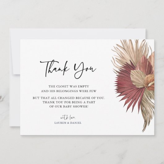 ボヘミアン·パンパス·グラス·ベビー·シャワーありがとう サンキューカード (正面)