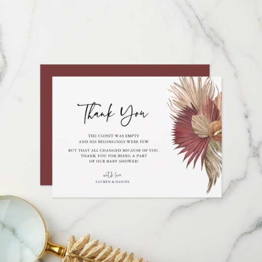 ボヘミアン·パンパス·グラス·ベビー·シャワーありがとう  サンキューカード (正面/裏面インサイチュ)