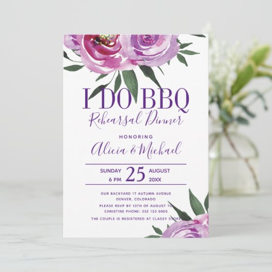 ボヘミアン・パープル私はbbqのリハ結婚ーサルディナーをする 招待状 (スタンド正面)