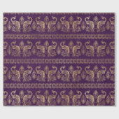 ボヘミアン・パープル・アンド・ゴールド・フォイル・ピーコック模様 ラッピングペーパー (フラット)