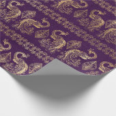 ボヘミアン・パープル・アンド・ゴールド・フォイル・ピーコック模様 ラッピングペーパー (角)