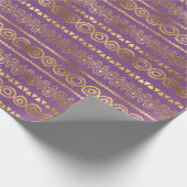 ボヘミアン・パープル・アンド・ゴールド・フォイル・ピーコック模様 ラッピングペーパー (角)