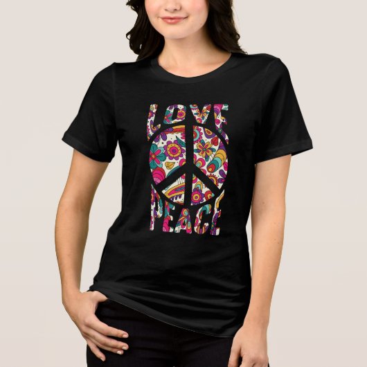 ボヘミアン ヒッピー 60年代 70年代 ピース ラブ トライブレンドTシャツ (正面)