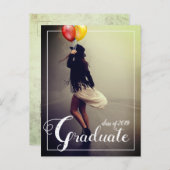 ボヘミアン・ヒップスター女学位卒業パーティー インビテーションポストカード (正面/裏面)