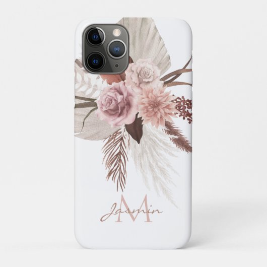 ボヘミアン ピンク パンパスグラス フラワーモノグラム Case-Mate iPhoneケース (裏)