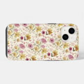 ボヘミアン ピンク 水彩 野の花  iPhoneケース (裏面横)