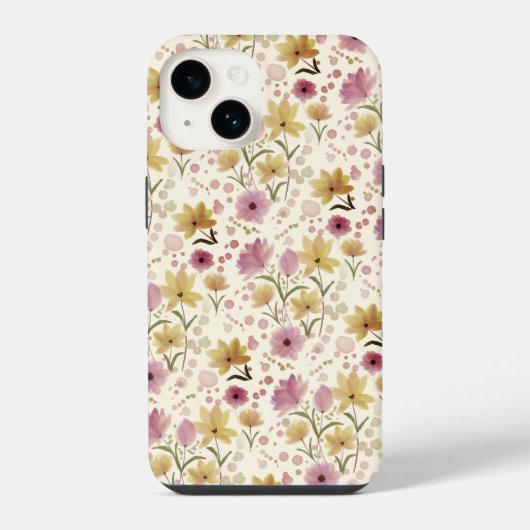 ボヘミアン ピンク 水彩 野の花  iPhoneケース (裏面)
