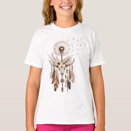 ボヘミアン フェザー 西洋 タンポポ Tシャツ (正面)