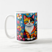 ボヘミアン フォークアートの猫、 花と蝶々   コーヒーマグカップ (左)