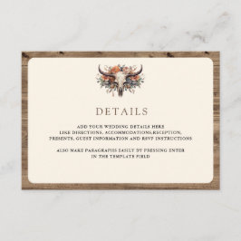 ボヘミアン フラワーカウ スカル ウエスタン ウェディング デコレーション エンクロージャーカード