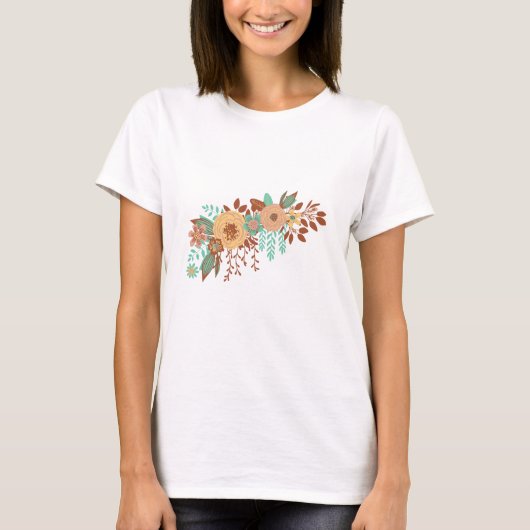 ボヘミアン フラワー柄 レディース Tシャツ (正面)