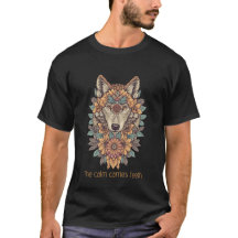 ボヘミアン フラワー ウルフ サイケデリック アート Tシャツ