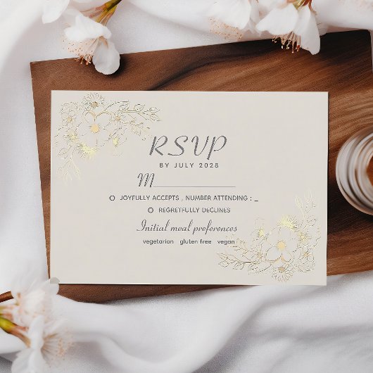 ボヘミアン フラワー ゴールド 結婚式 RSVP カード