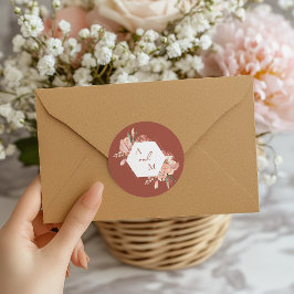 ボヘミアン フラワー テラコッタとアイボリーの結婚式の招待状 ラウンドシール