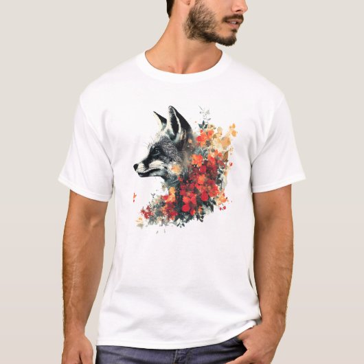 ボヘミアン フラワー フォックス 野生 自然 Tシャツ (正面)